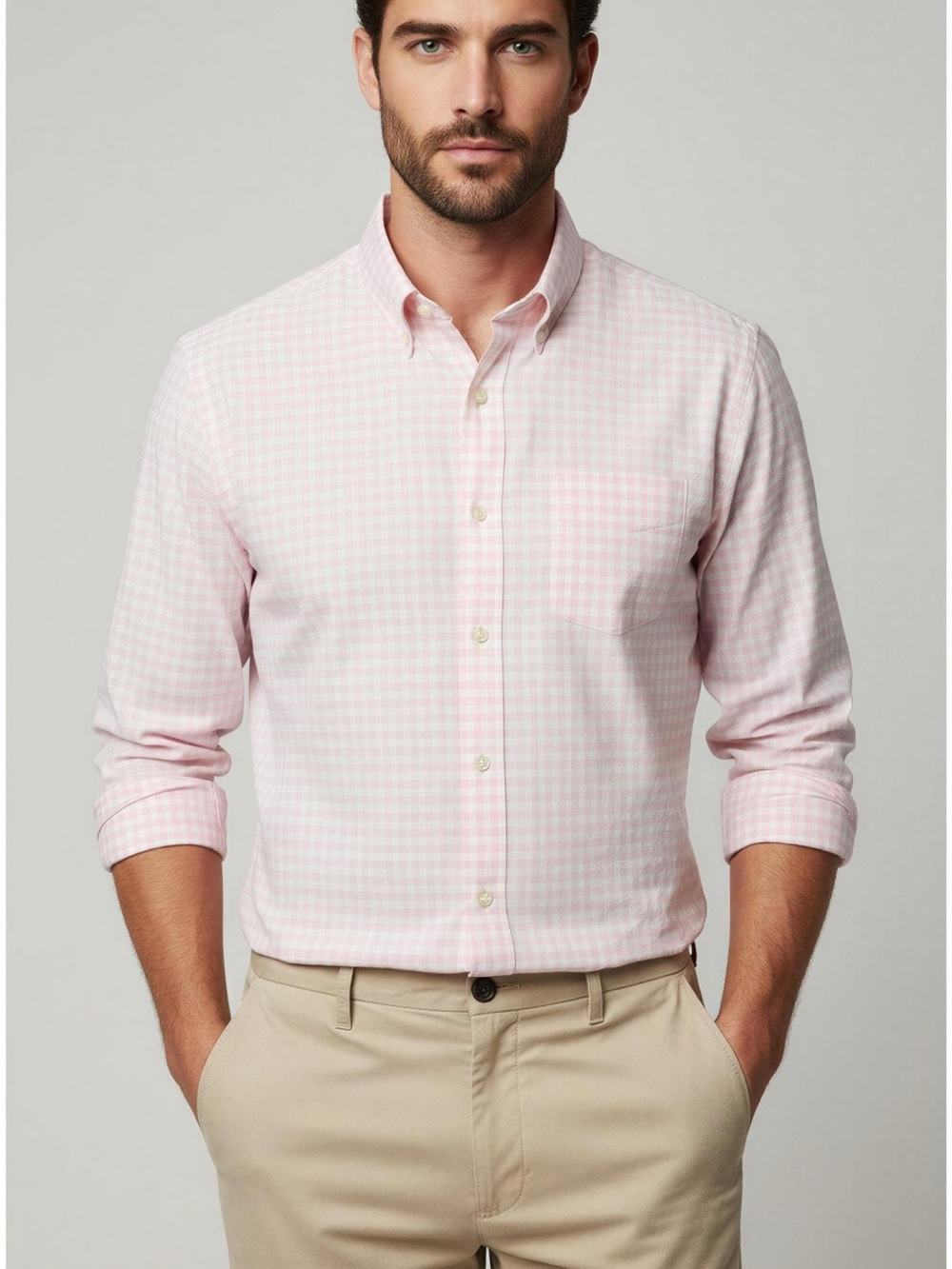 Mens J.Crew Size M Slim Fit Pastel Plaid Shirt Pink & White